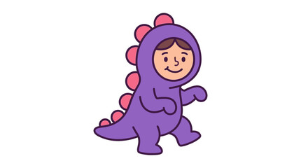 Cute cartoon child wearing a purple dinosaur costume © harmoni