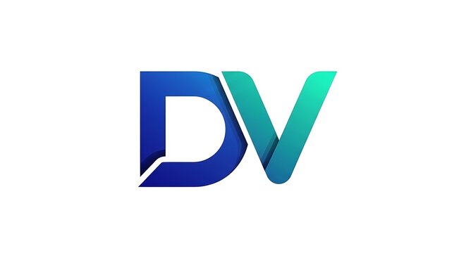 Modern Blue and Teal Letter Dv Logo Centered on White Background