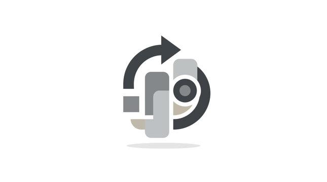 Circular abstract technology logo with arrow and blocks.