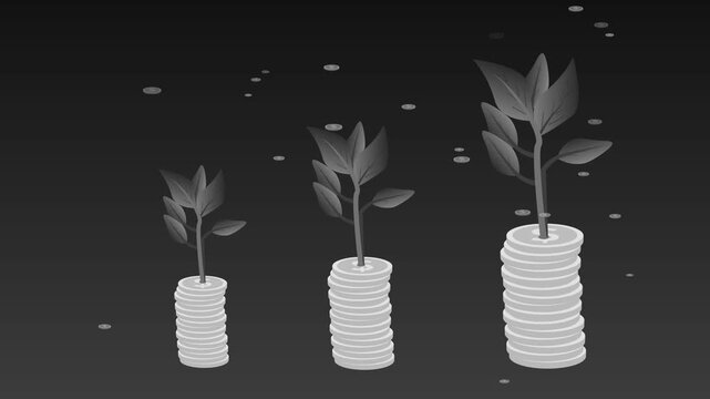 Growing wealth coin stacks with saplings Animation