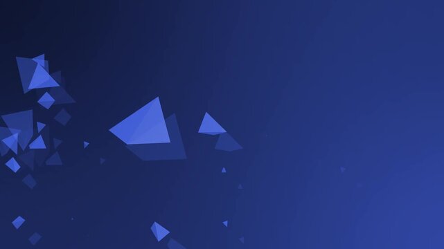 Abstract gradient background with scattered translucent triangular confetti on left animation, modern geometric design