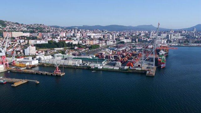 Aerial View of Container Ships at the Port of Vigo Illustrating Rising Import Export Tariffs and Global Inflation Barriers