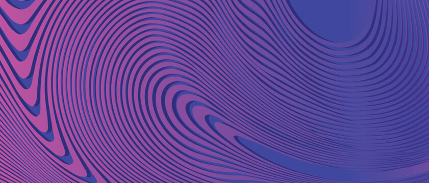 Abstract purple topographic contour line background vector. Layered wavy optical curves in violet, pink and blue for poster, wallpaper, textile, packaging and modern graphic design.