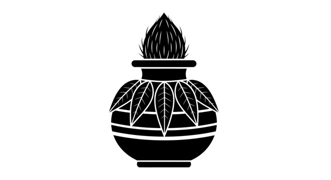 Black and white silhouette of a traditional Indian Kalash vessel.