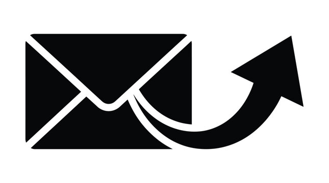 Email reply icon with curved arrow black silhouette on white background
