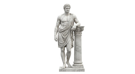 Obraz premium Ancient Greek marble statue of a muscular man leaning on a Corinthian column