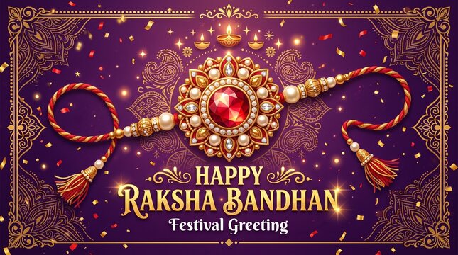 Happy Raksha Bandhan Hindi Calligraphy Design Template with Rakhi Illustration of banner, poster or greeting card design