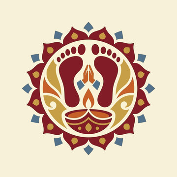 Vector illustration of Laxmi footprints with a diya for Diwali festival
