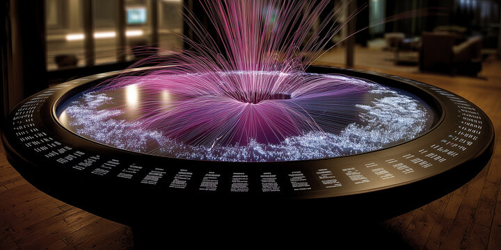  Desk console tracks signal arcs and predictive trajectories of data packets.
