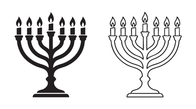 menorah with candles black silhouette line art vector icon black silhouette with line art black silhouette with line art vector icon