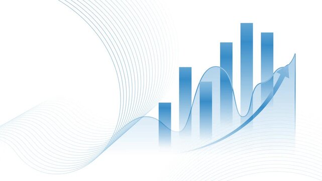 Abstract business growth chart with rising bars and an upward arrow line animation, Abstract growth chart with upward arrow progress finance and success