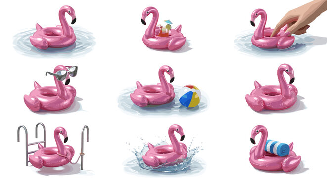 Inflatable pink flamingo pool float collection for summer fun