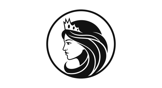 Minimalist black and white profile portrait of a queen wearing a crown.