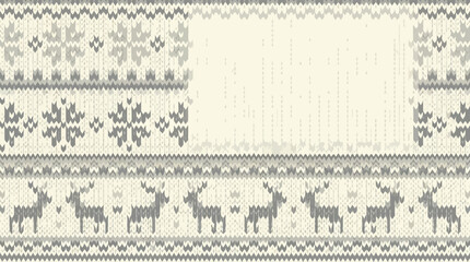 White knitted Christmas sweater pattern with reindeer and snowflakes © wengsa