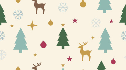 Seamless pattern with stylized Christmas trees and reindeer on a light background © yanti
