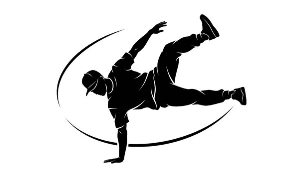 Young Breakdance Man Silhouette Vector with Urban Hip Hop Dance Action Illustration