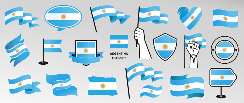 Argentina Flag Set in Different Styles, Vector Design Elements
