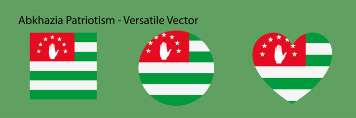 Obraz premium Abkhazia Flag Icons Set in Square Circle and Heart Shapes on Dark Background
