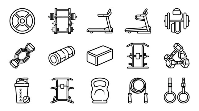 Fitness Equipment Icons: Gym Workout Gear Collection