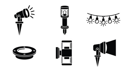 Fototapeta premium Variety Of Outdoor Lighting Fixtures Black Silhouette Vector Graphics