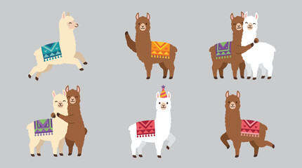 Fototapeta premium Colorful illustration of multiple alpacas standing.