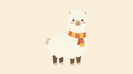 Fototapeta premium Cute cartoon llama wearing colorful scarf.