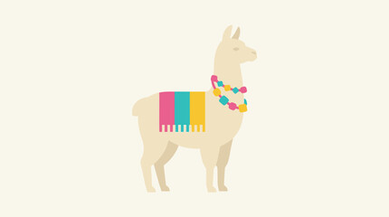 Fototapeta premium Colorful llama with decorative accessories standing alone.