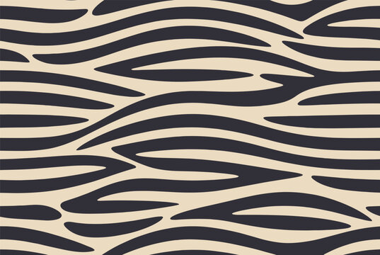 Elegant zebra stripe animal print seamless pattern featuring dark navy wavy lines on a soft cream background for fashion and interior textile design.