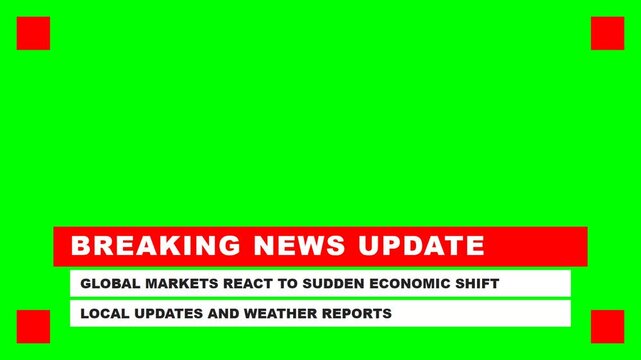 Breaking News Update Lower Third Template with Scrolling Ticker on Green Screen Chroma Key Background