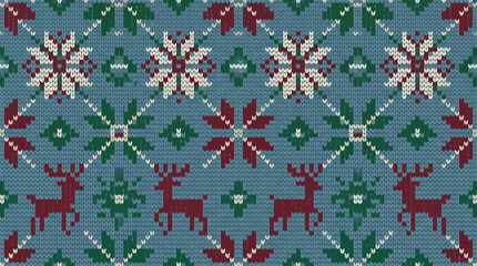 Traditional festive sweater pattern featuring reindeer and snowflakes in winter colors © arina