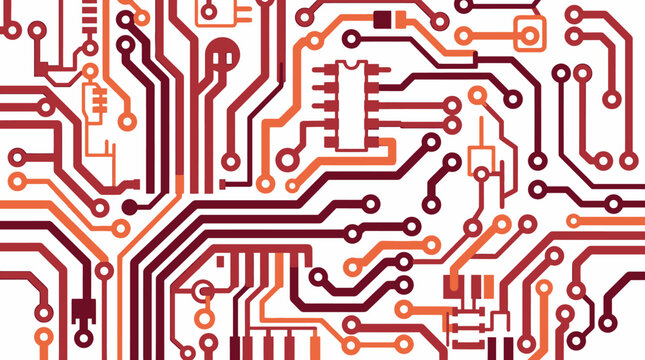 Abstract red and orange circuit board pattern on white background
