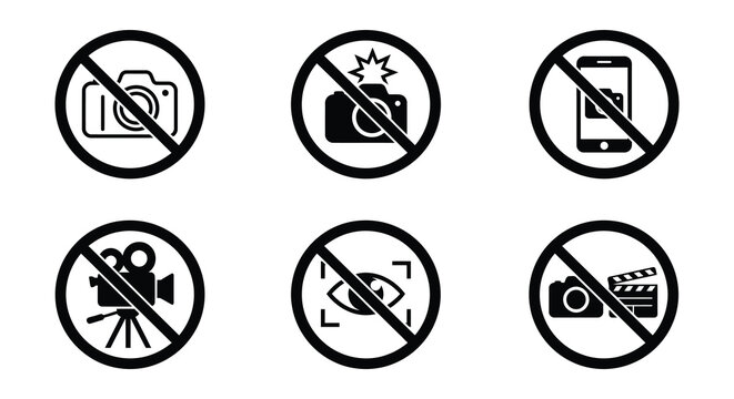 Prohibited photography and videography icons flat vector style on white background