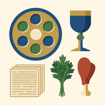 Minimalist vector illustration of traditional Jewish Passover Seder symbols