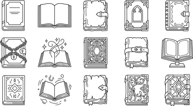 Spooky halloween vector bundle mystical spellbooks grimoires witchcraft book illustrations for halloween designs