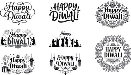 Happy diwali greeting card text and festive design elements Vector, illustration © PICTURE GALLERY