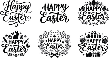 Set of happy easter hand written typography badges Vector, illustration © PICTURE GALLERY