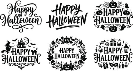 Set of happy halloween typography labels and badges Vector, illustration © PICTURE GALLERY