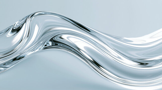 Abstract 3D fluid metallic chrome wave background glossy liquid silver ripples