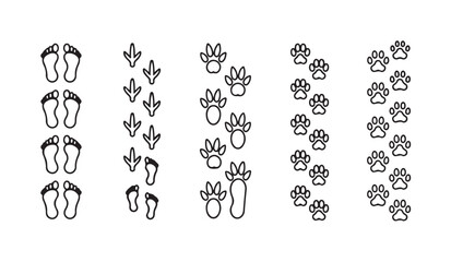 Footprint vector icon paw human feet bird dog cat track print silhouette illustration. © Ripon