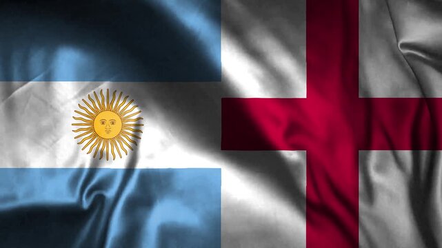 Waving National Flags of Argentina and England Side by Side Featuring Detailed Fabric Texture and Soft Lighting for Political or Sporting Events Conce