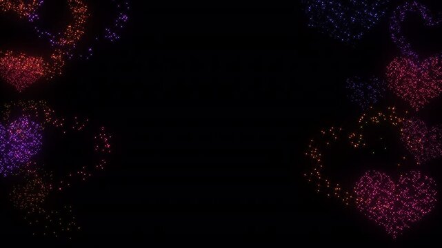 4K Corner Fireworks Frame Overlay on Black Background heart shape