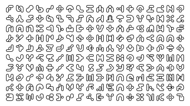 Abstract geometric line icon set with organic minimalist symbols for various graphic design projects