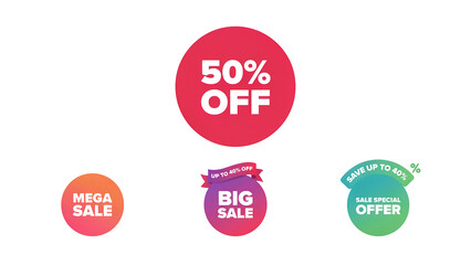 Fototapeta premium Colorful discount badge collection with promotional sale offer illustration