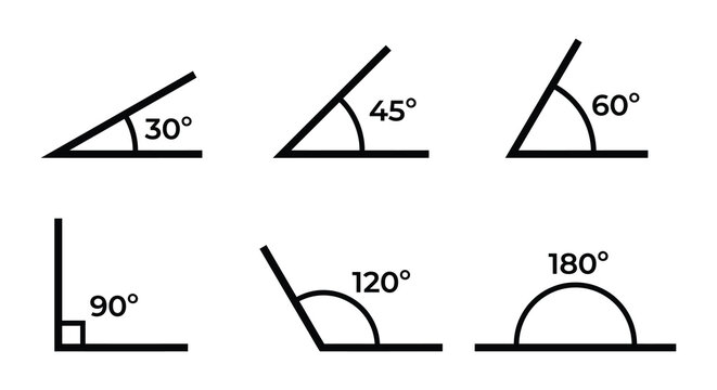 Angles with degree measurements black vector illustration on white background