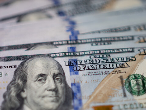Detailed Close-Up of 100 Dollar Bill Showing Benjamin Franklin