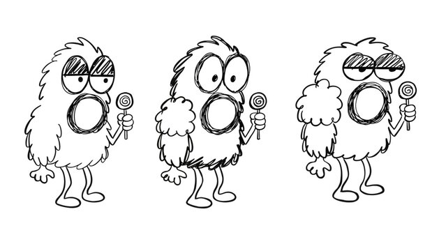Cartoon monsters holding microphones singing lollipops.