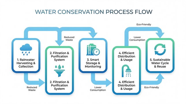 Water Conservation Process Flow Infographic