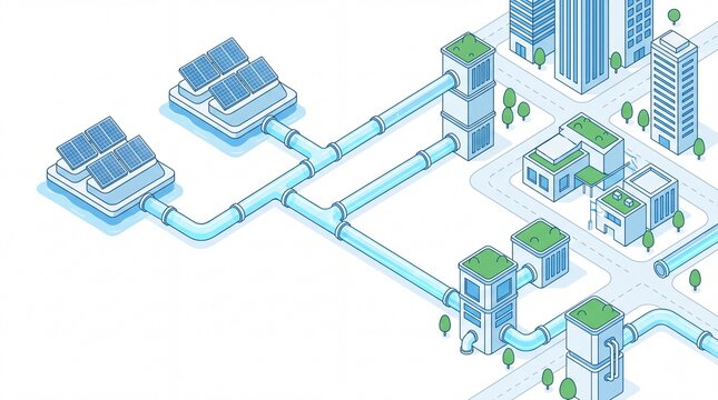 Sustainable urban infrastructure with solar panels and green buildings