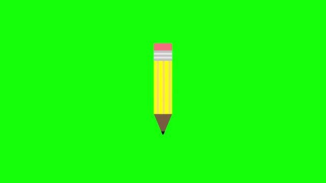 Digital animation of yellow pencil icon against green background 4k animated