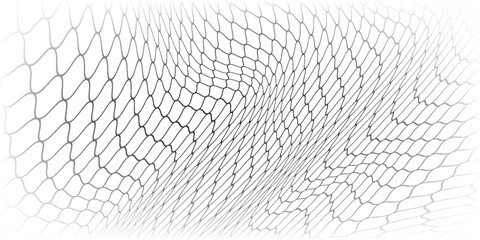 Fishing or soccer net. Repeated hexagon pattern. Black wired mesh texture isolated on white background. Metallic or fabric fence, cage or lattice structure. Vector graphic Illustration. © subang